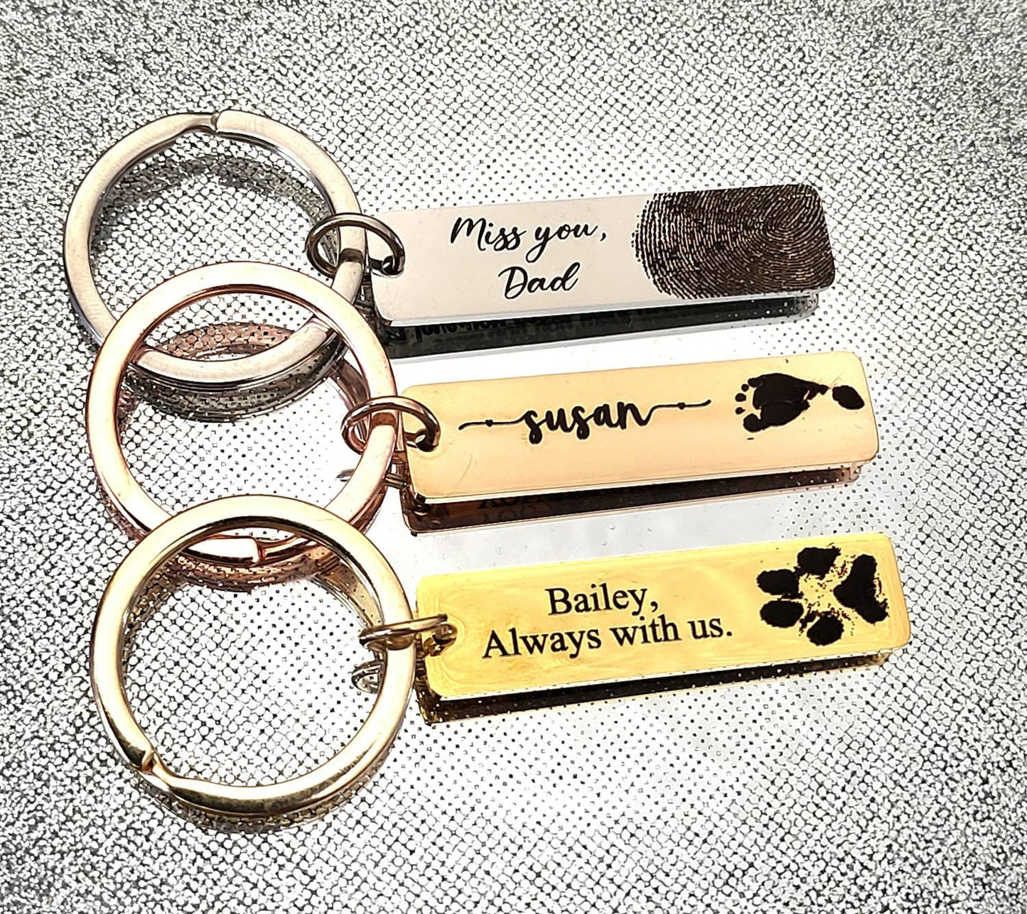 Actual footprint, paw print or fingerprint keyring. From any photo.