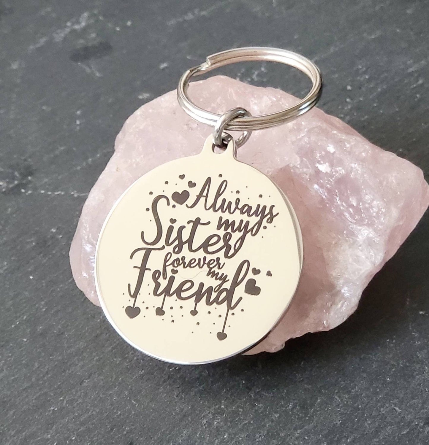 Sisters keyring. With optional message on the back.