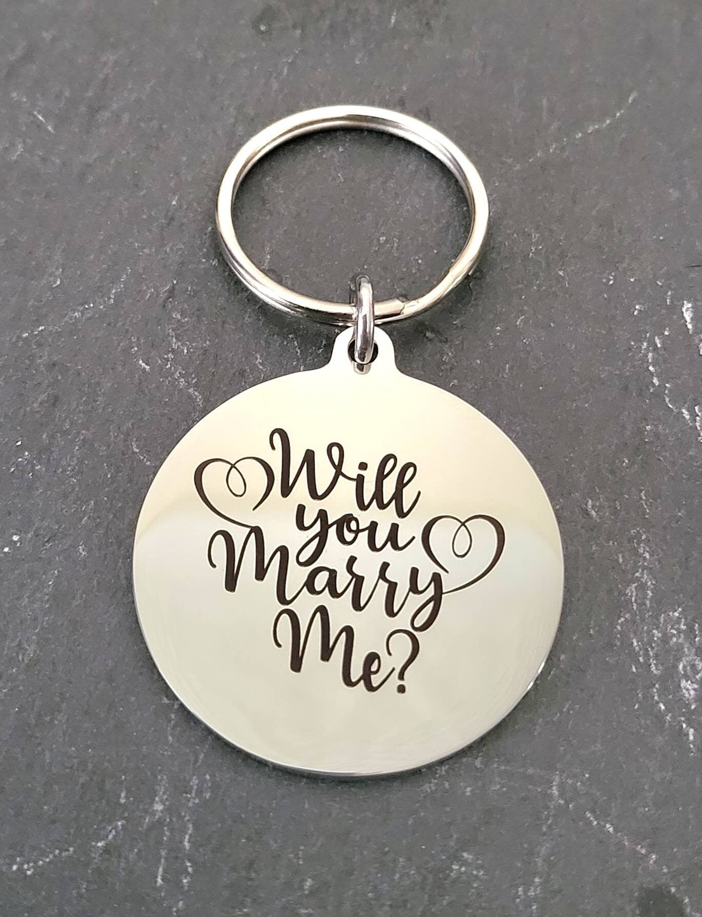 Will you marry me? Keyring.  Personalised on the back.