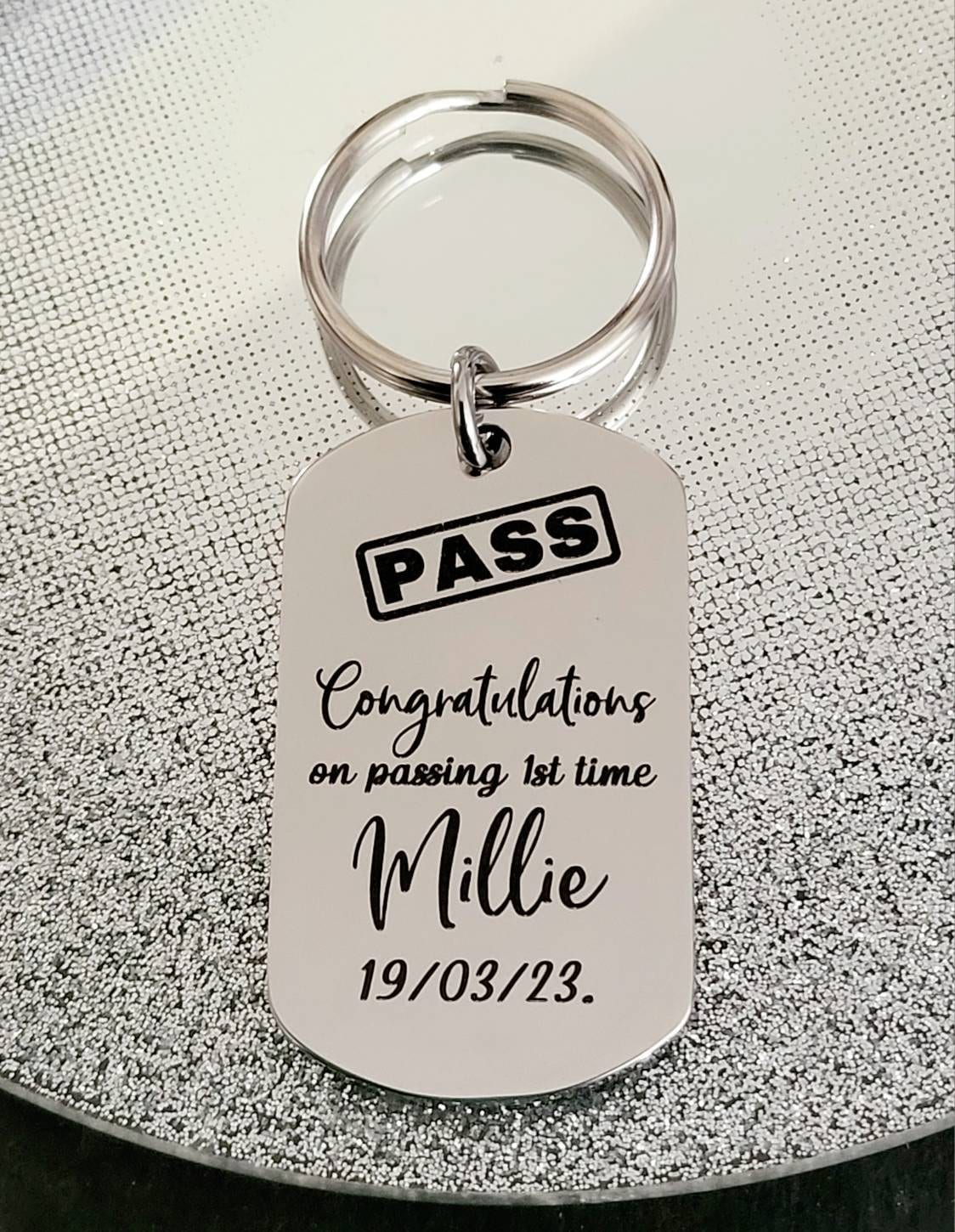 Passed Driving Test Keyring. Customised text With optional message on the back.