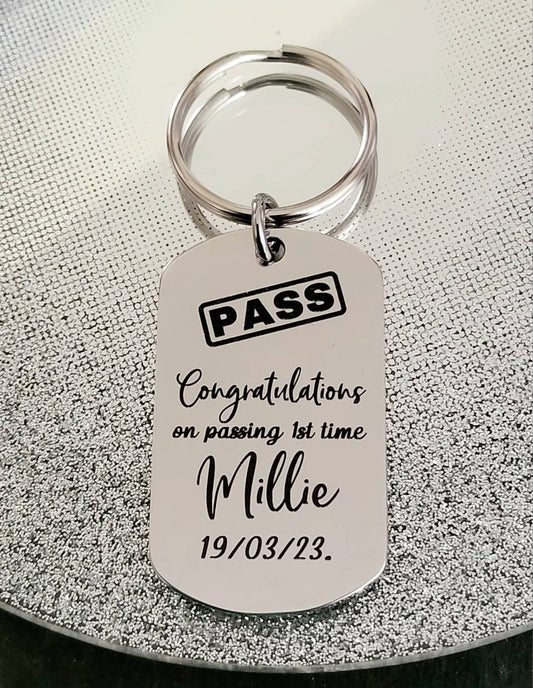 Passed Driving Test Keyring. Customised text With optional message on the back.