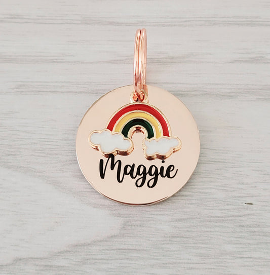 Rainbow charm pet ID tag in Rose gold. 25mm or 30mm