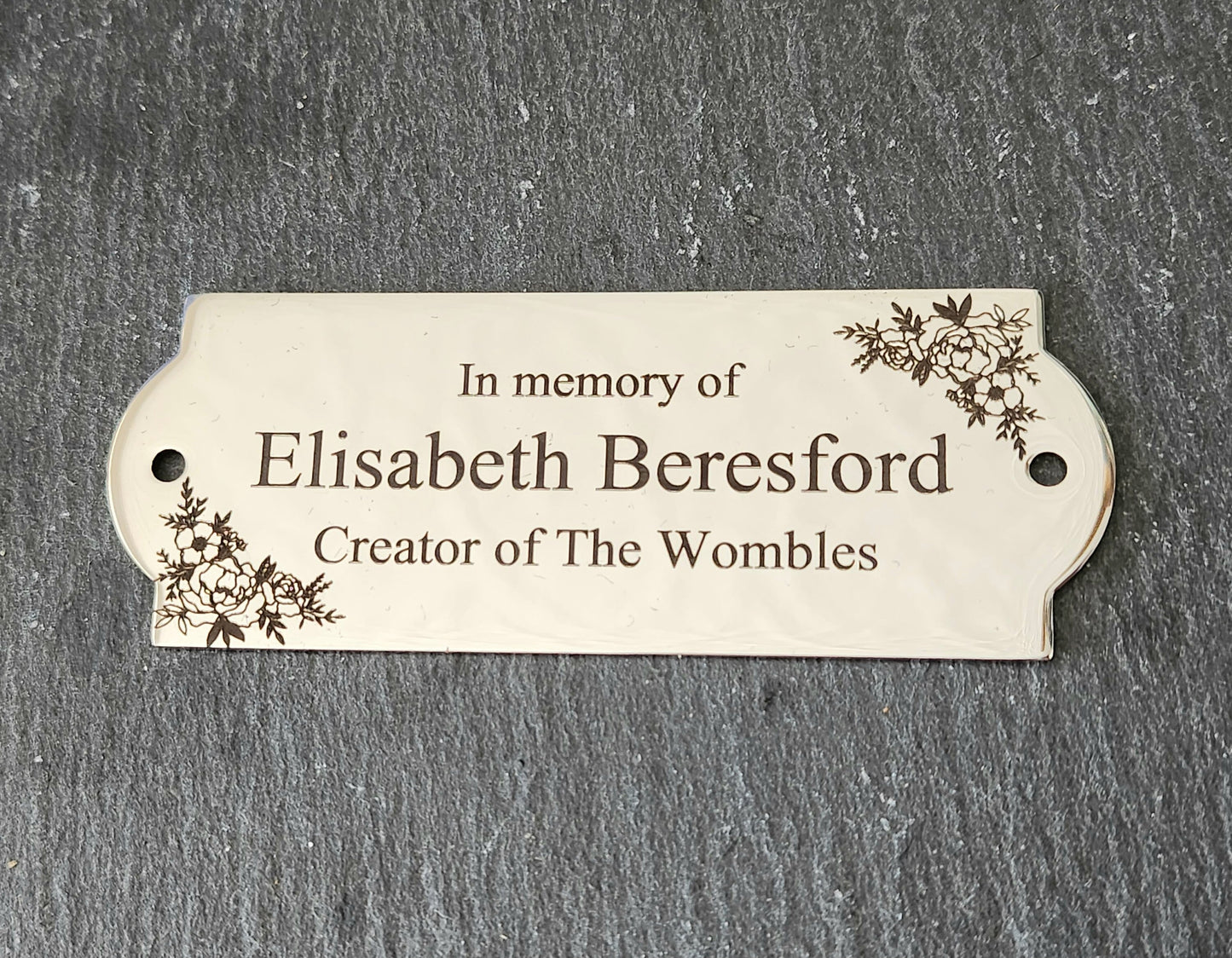 Bench / memorial / gate / door plaque with custom engraved design. 12x8cm, 10x6cm or 8x3cm. 304 Steel.
