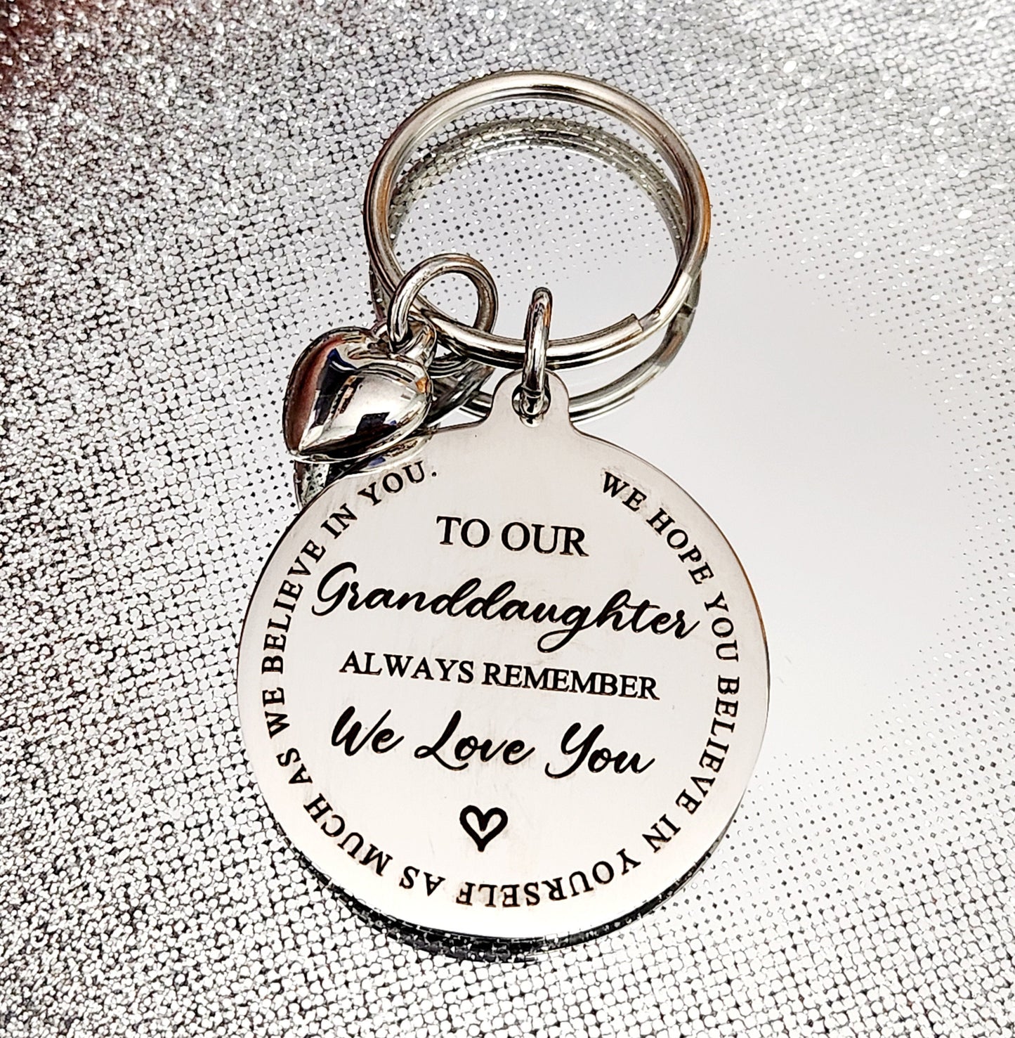 Granddaughter / Grandson keyring,  the back can be personalised.