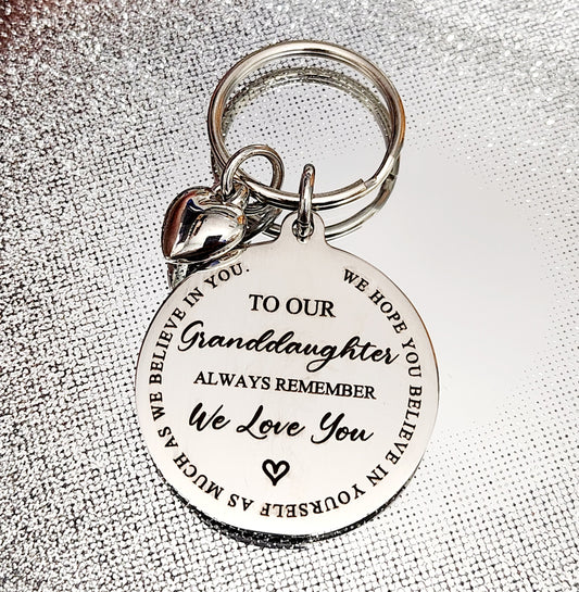 Granddaughter / Grandson keyring,  the back can be personalised.