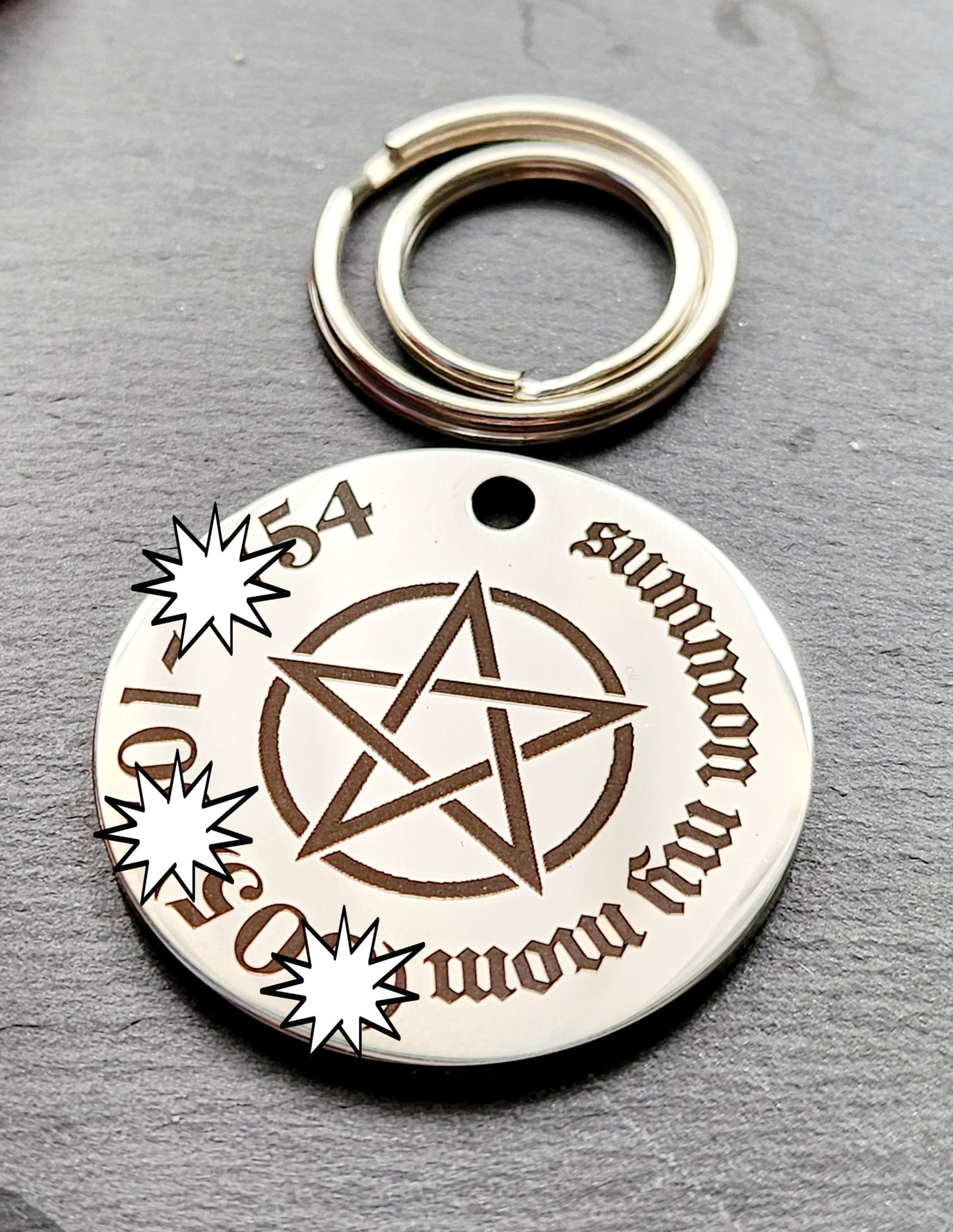 Witchcraft familiar with pentagram design. Available in silver, gold, rose gold or black stainless Steel