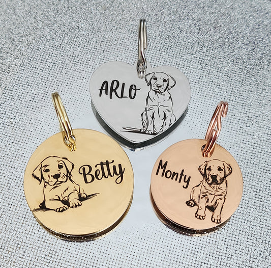 Labrador design. dog tag, collar tag, various colours, engraved