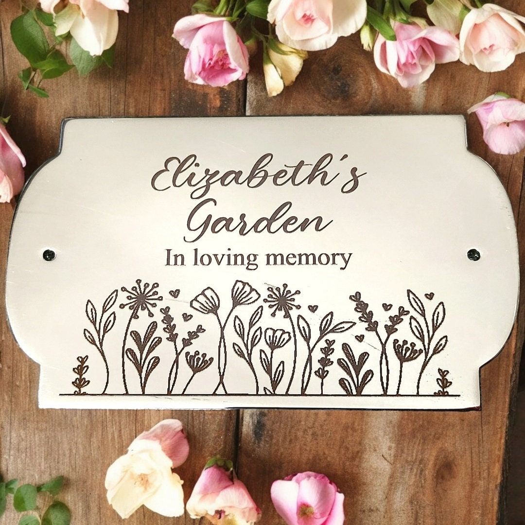 Personalised Stainless Steel Plaque.  Bench / memorial / gate / door plaque with custom engraved design. 12x8cm, 10x6cm or 8x3cm. 304 Steel.