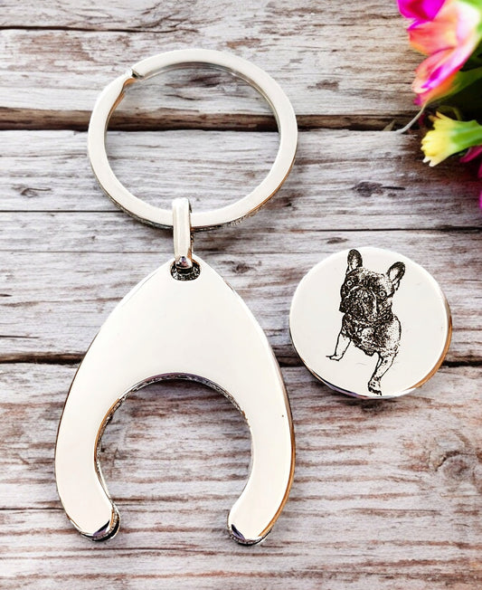 Trolley Coin Keyring with Photo – Unique Gift for Mum, Dad, Grandparents, or Dog Owners