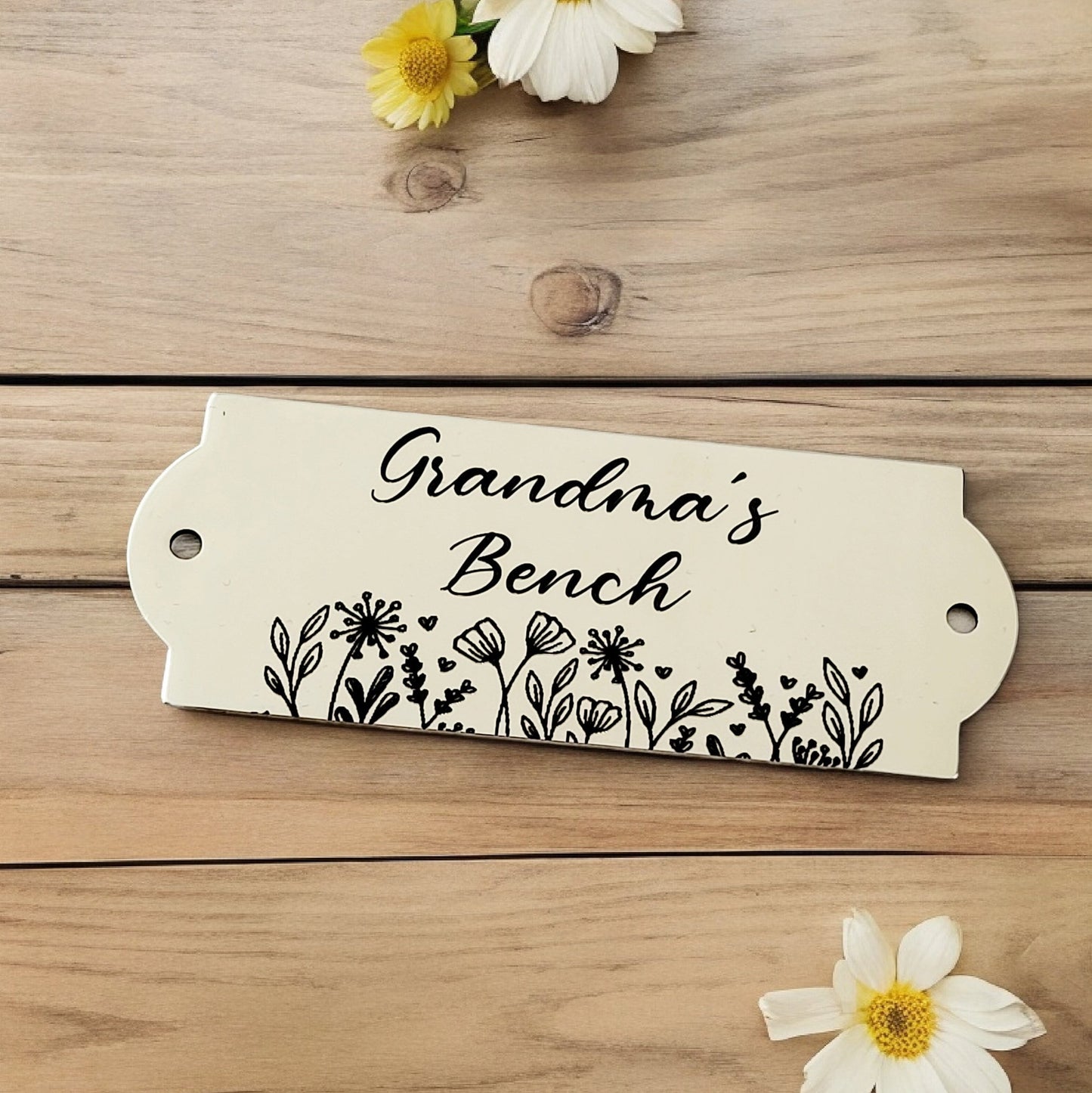 Bench / memorial / gate / door plaque with custom engraved design. 12x8cm, 10x6cm or 8x3cm. 304 Steel.