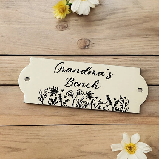 Bench / memorial / gate / door plaque with custom engraved design. 12x8cm, 10x6cm or 8x3cm. 304 Steel.