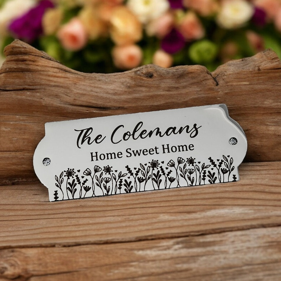 Bench / memorial / gate / door plaque with custom engraved design. 10x6cm or 8x3cm. 304 Steel.