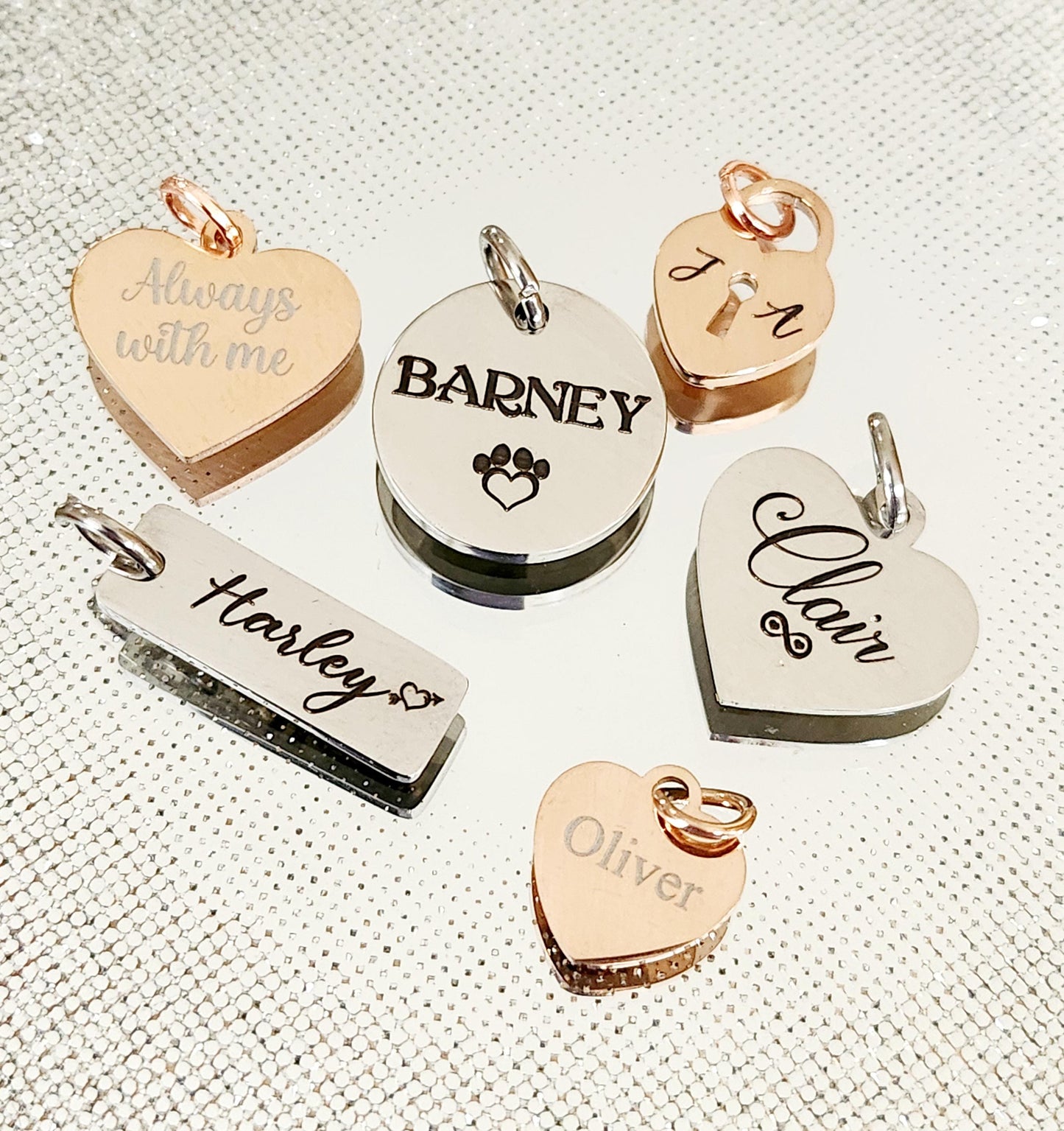 Jewellery makers engraved pendants. Personalised to order. Stainless steel.