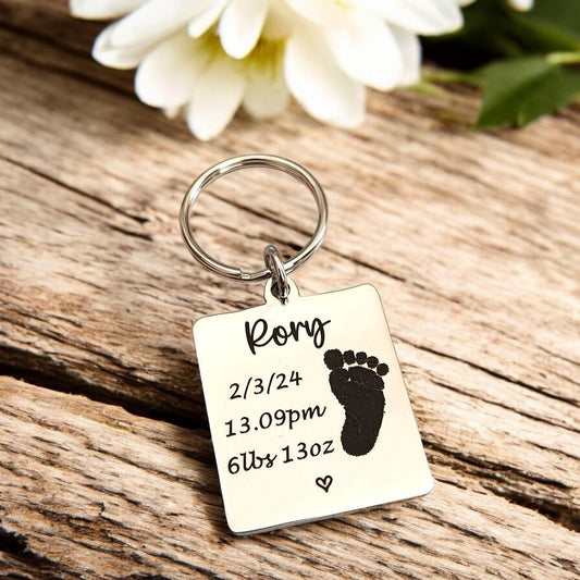 New baby actual footprint keyring gift.
