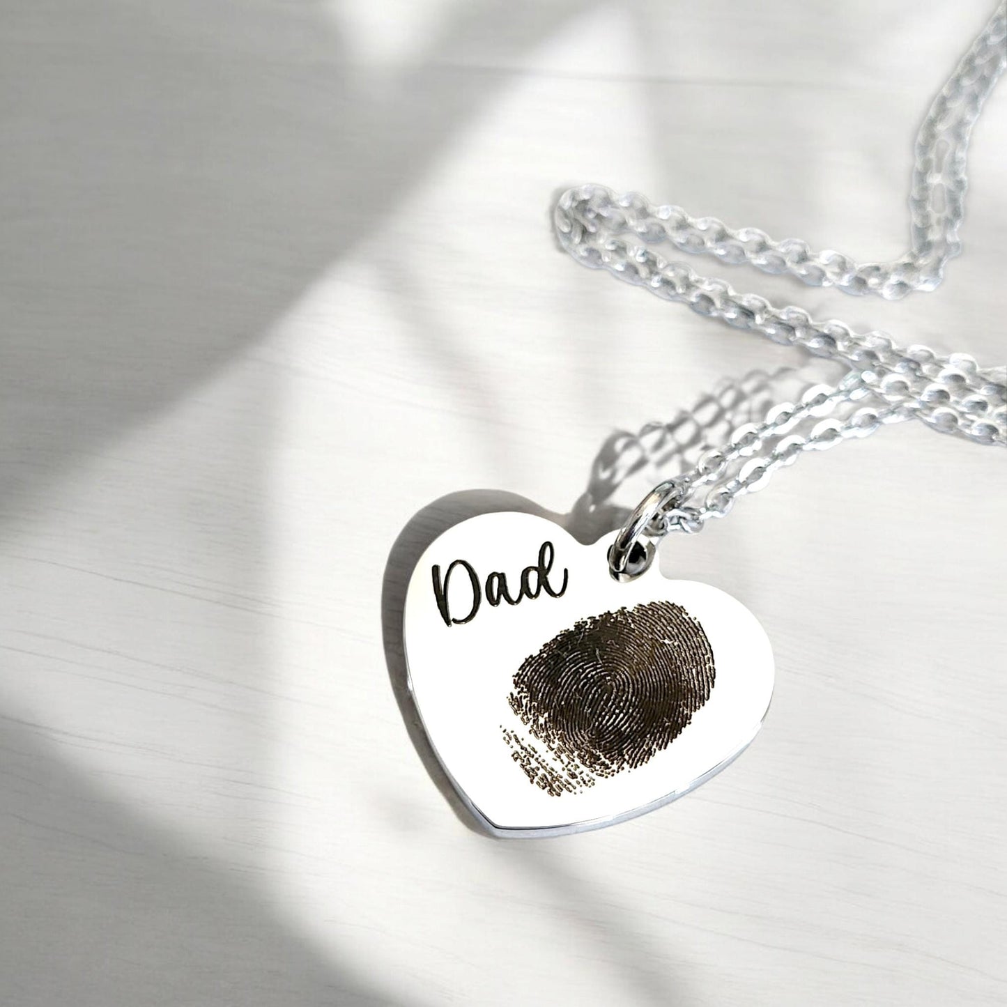 Laser Engraved finger print or photo 20mm pendant and necklace with gift box. Engraved from any clear image. Silver, Rose Gold or Gold.