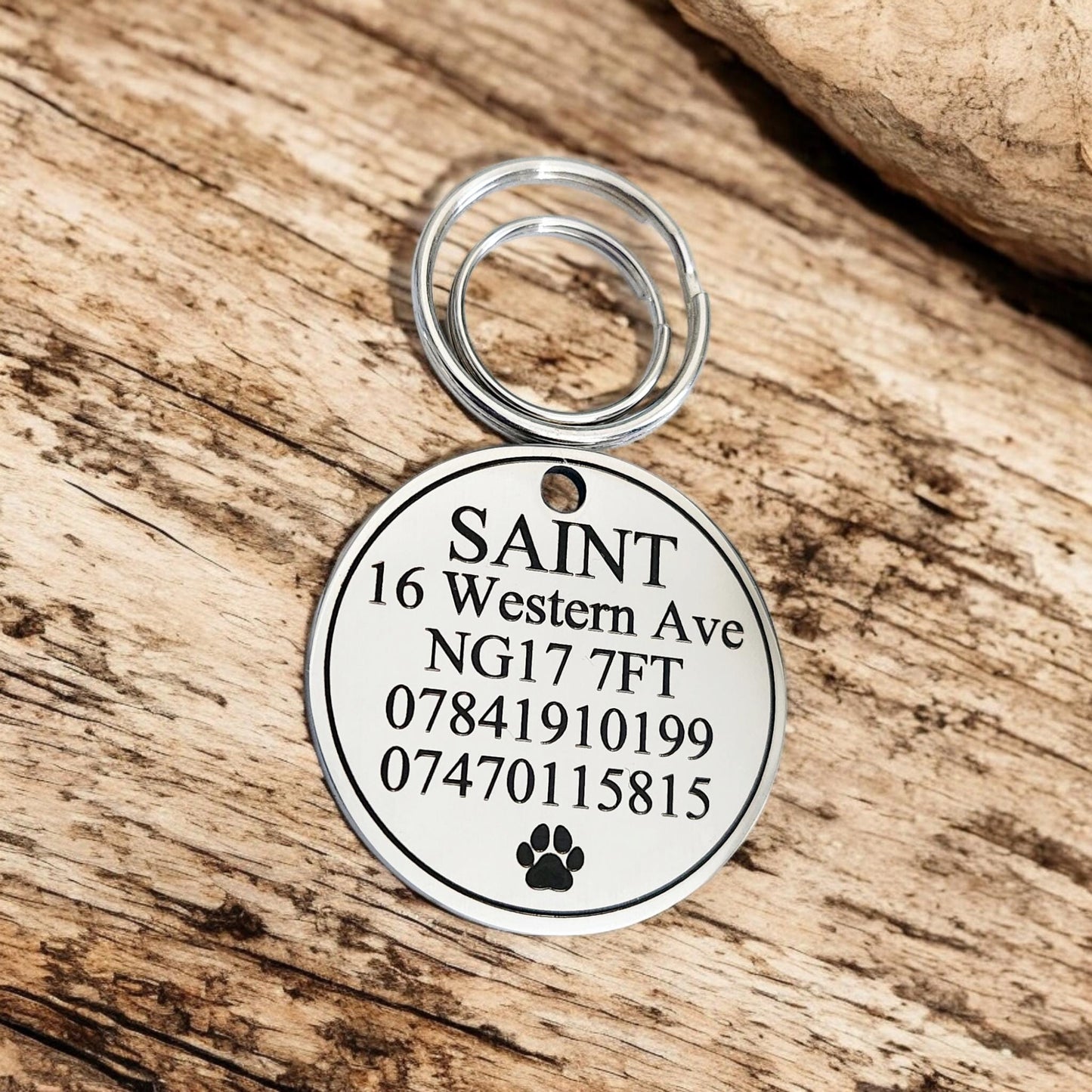 Daisy design ROUND pet ID tag, dog tag, collar tag, cat tag, various colours, engraved
