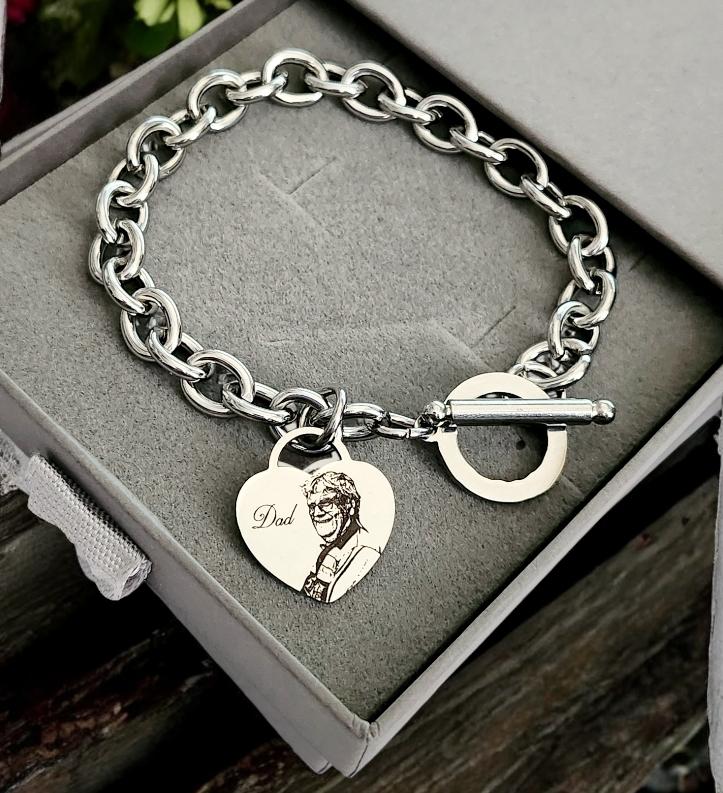 Personalised ladies chunky bracelet, with stainless steel heart pendant. Photo gift, gift for her, ladies gifts