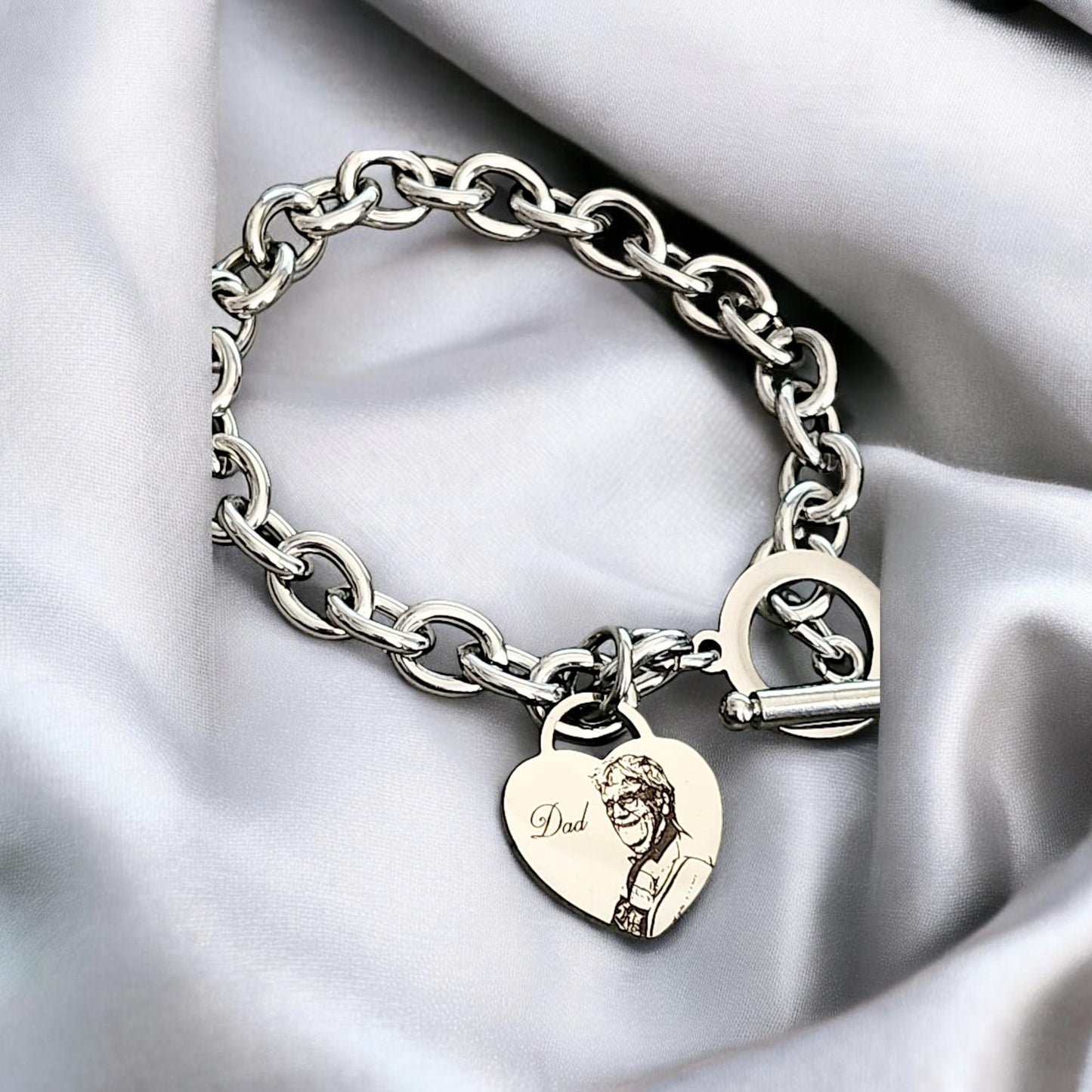 Personalised ladies chunky bracelet, with stainless steel heart pendant. Photo gift, gift for her, ladies gifts