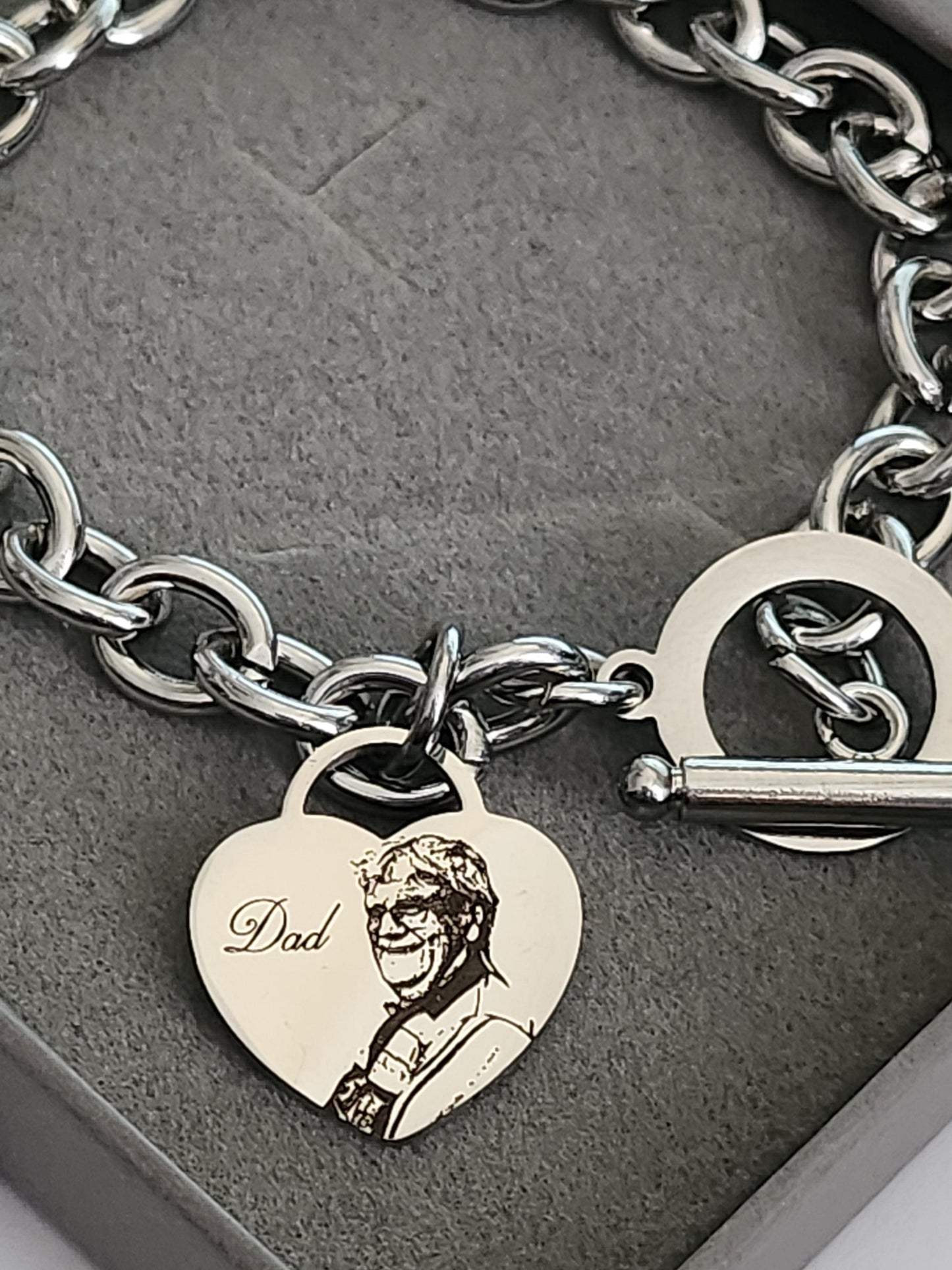 Personalised ladies chunky bracelet, with stainless steel heart pendant. Photo gift, gift for her, ladies gifts