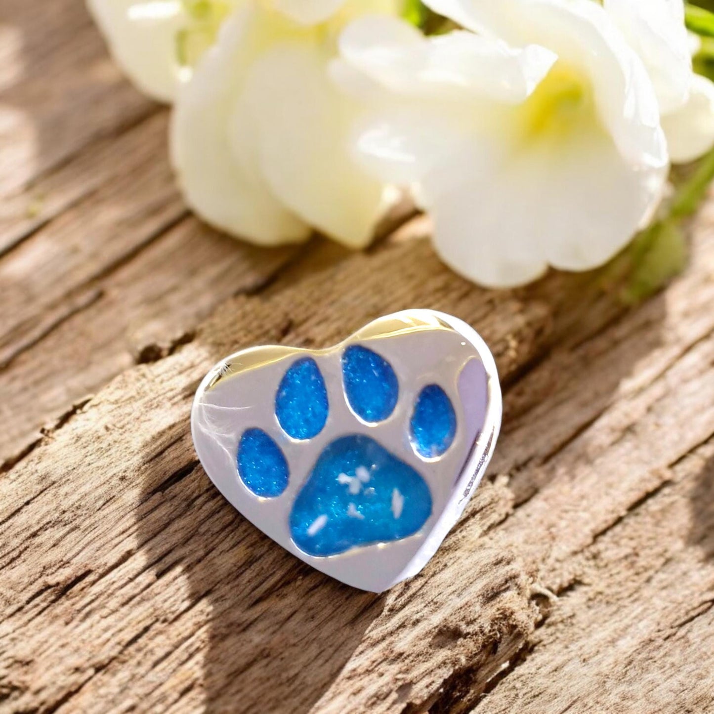 Cremation Ashes or Hair memorial paw charm to fit snake chain or pandora style bracelet. Engraved on the back. 40 colours to choose from.