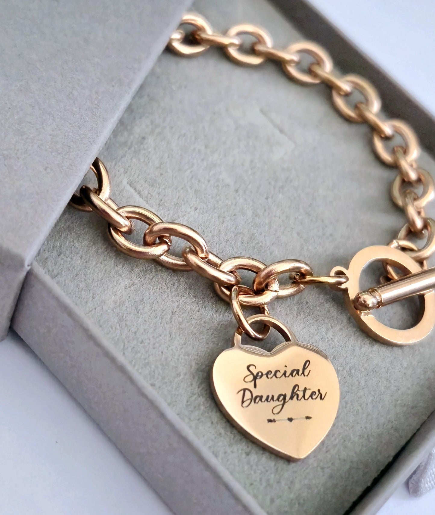 Personalised ladies 18cm chunky bracelet, with stainless steel heart pendant. Photo gift, gift for her, ladies gifts