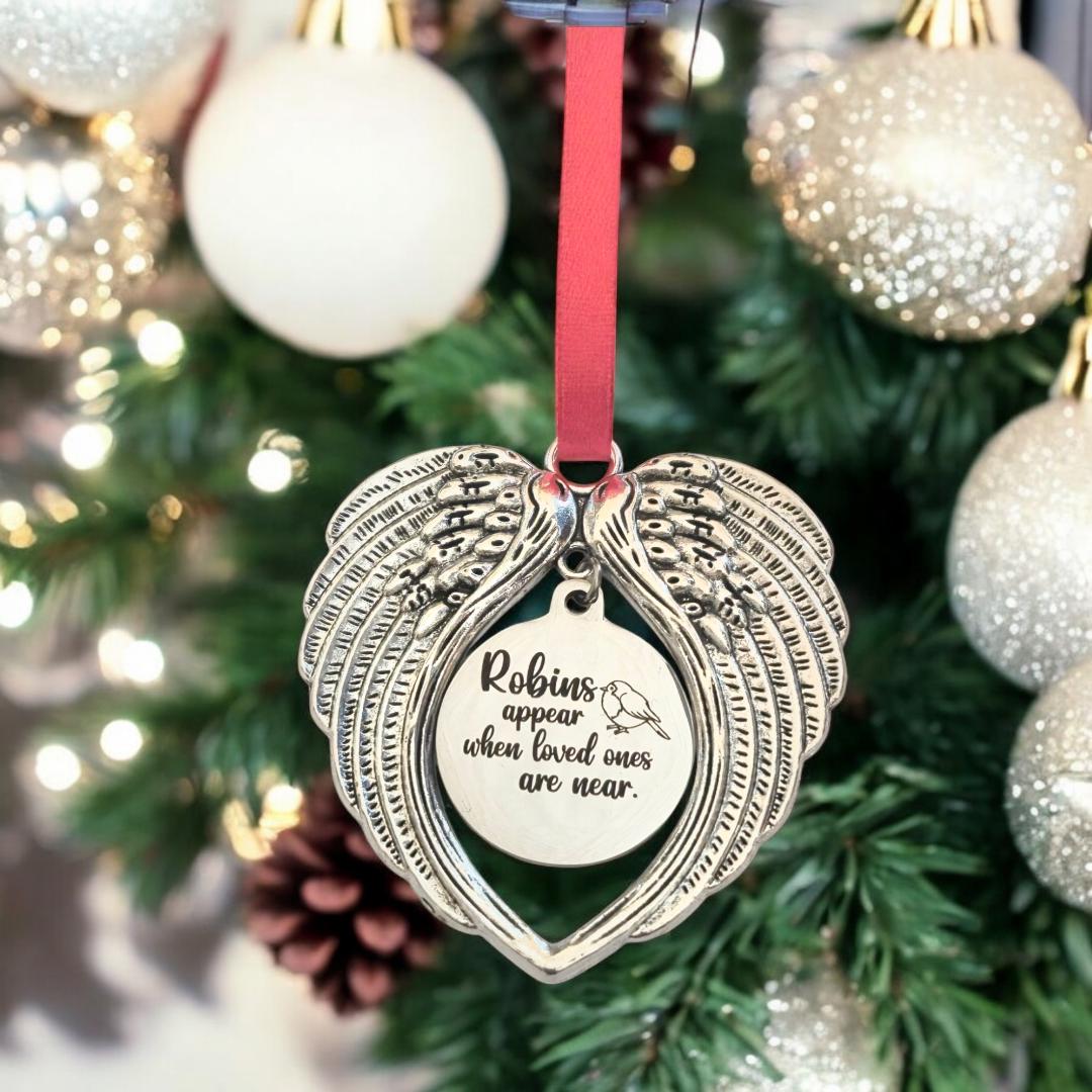 Beautiful Angel Wings Christmas Tree Decoration. Text or Photo of your loved one can be added