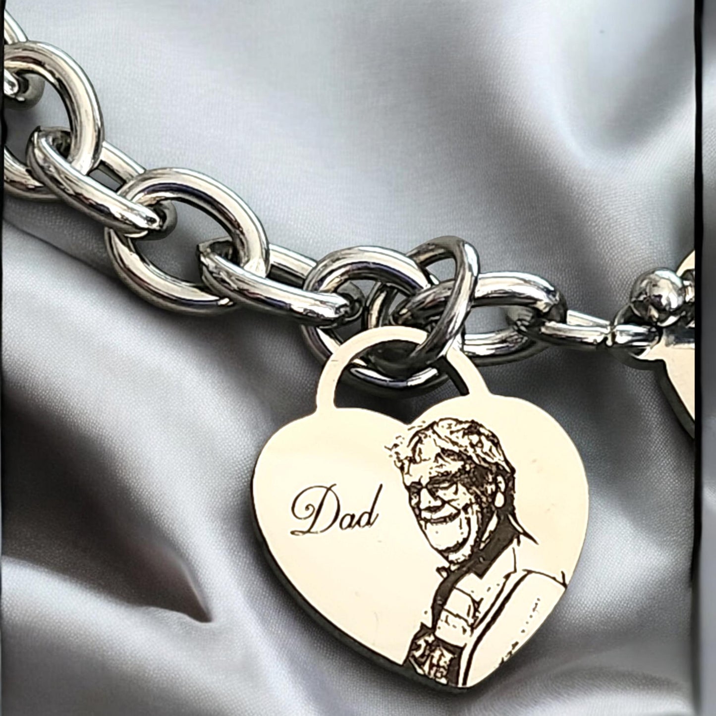 Personalised ladies 18cm chunky bracelet, with stainless steel heart pendant. Photo gift, gift for her, ladies gifts