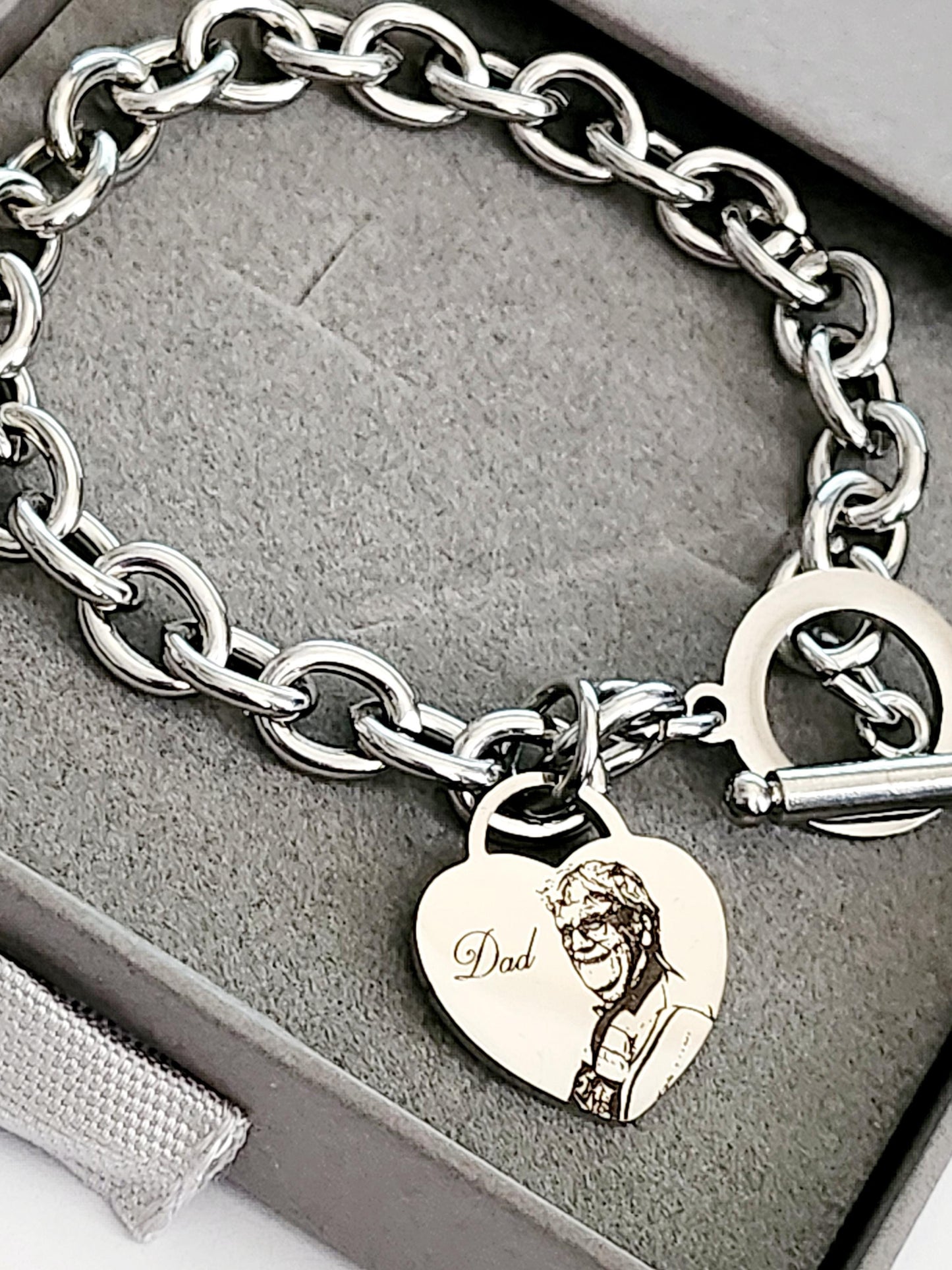 Personalised ladies chunky bracelet, with stainless steel heart pendant. Photo gift, gift for her, ladies gifts