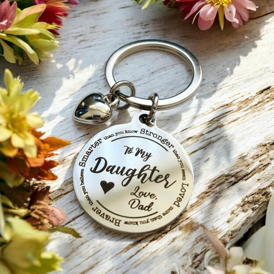 To My Daughter -keyring,  from Mum, Mom or Dad. the back can be personalised.
