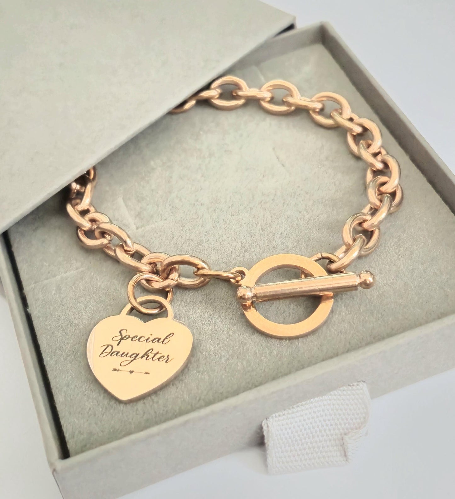 Personalised ladies 18cm chunky bracelet, with stainless steel heart pendant. Photo gift, gift for her, ladies gifts