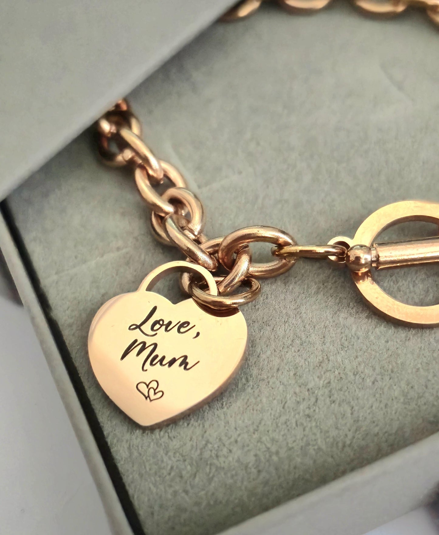 Personalised ladies 18cm chunky bracelet, with stainless steel heart pendant. Photo gift, gift for her, ladies gifts