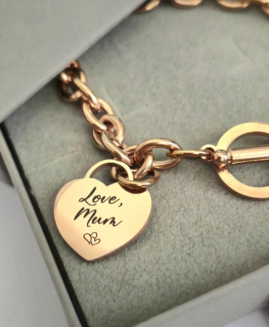 Personalised ladies 18cm chunky bracelet, with stainless steel heart pendant. Photo gift, gift for her, ladies gifts
