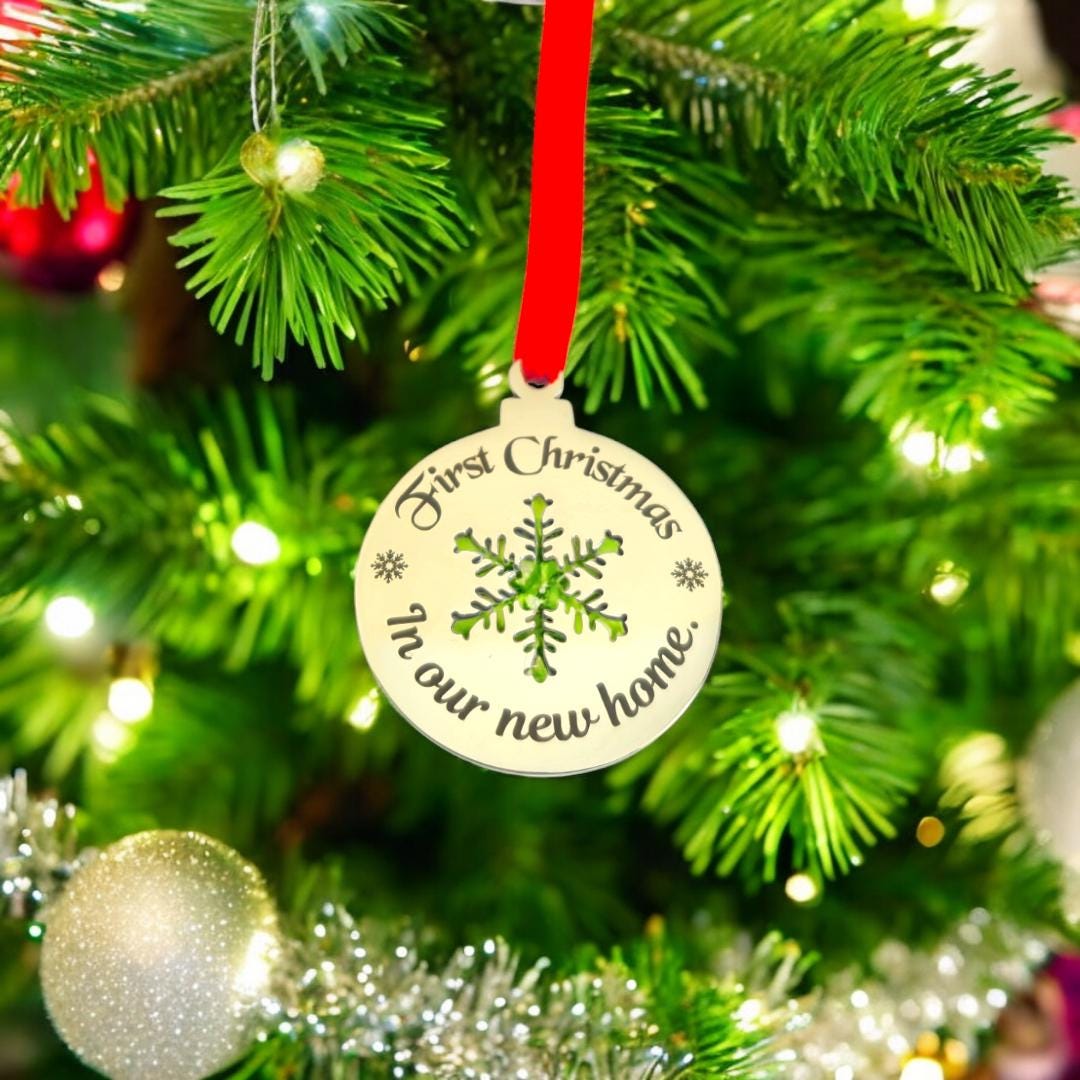 Personalised first Christmas Snowflake Christmas tree decoration. 40mm stainless Steel.