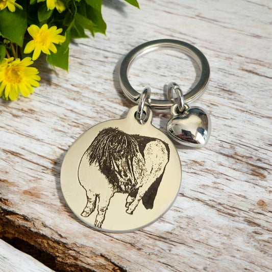 Actual photo horse / pony keyring with heart charm, made from any photo.
