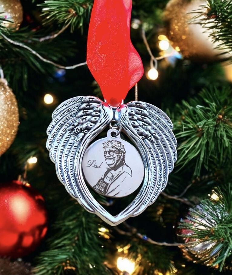 Beautiful Angel Wings Christmas Tree Decoration. Text or Photo of your loved one can be added