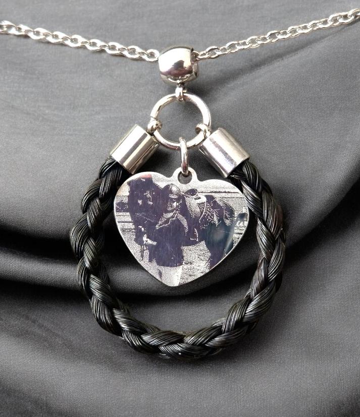 Horse hair / tail woven necklace with optional engraved heart pendant.