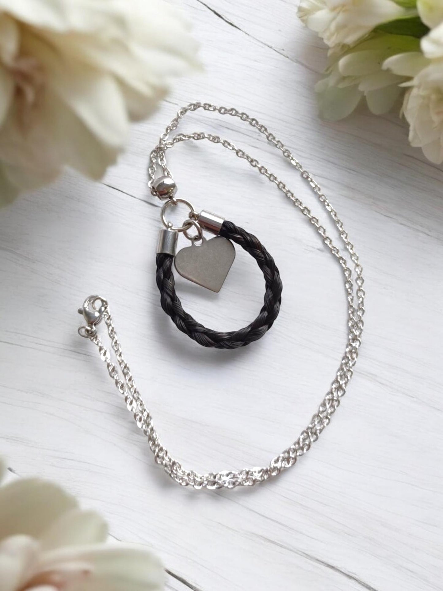 Horse hair / tail woven necklace with optional engraved heart pendant.