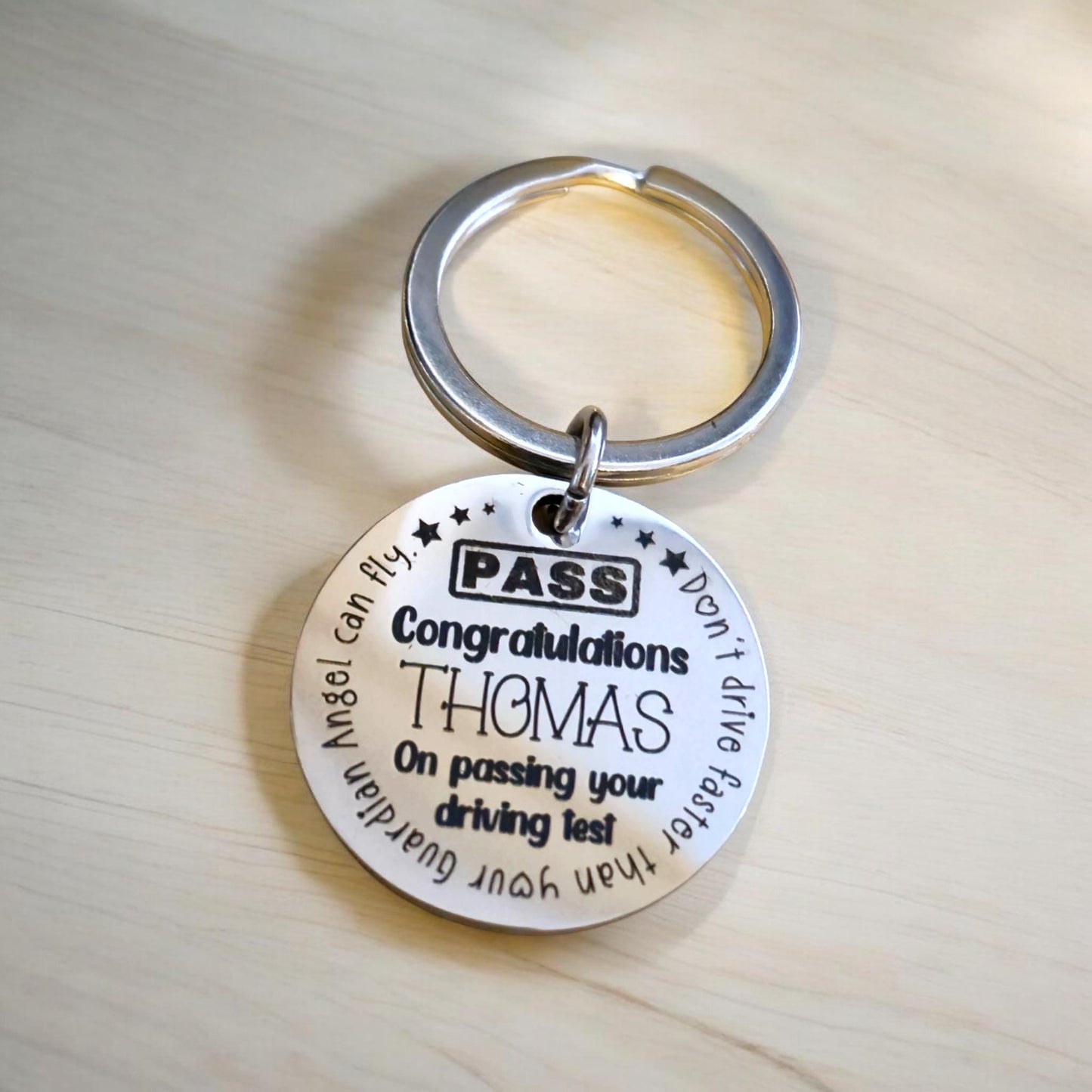 Passed Driving Test Keyring. Customised text With optional message on the back. PASS card add on.