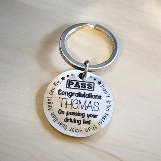 Passed Driving Test Keyring. Customised text With optional message on the back. PASS card add on.