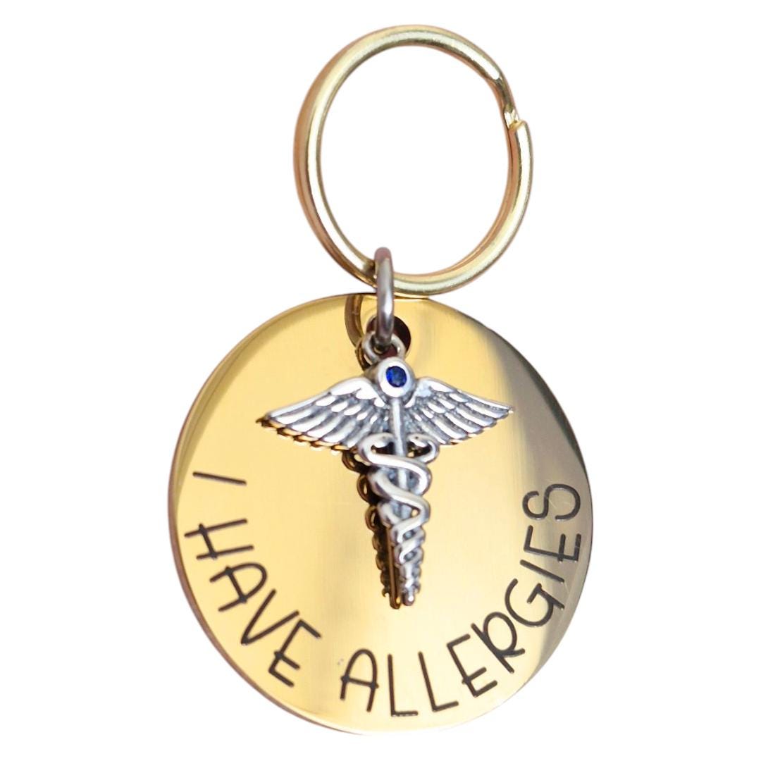 Rose gold, silver or gold pet ID tag with medical /caduceus charm. MEDICAL ALERT