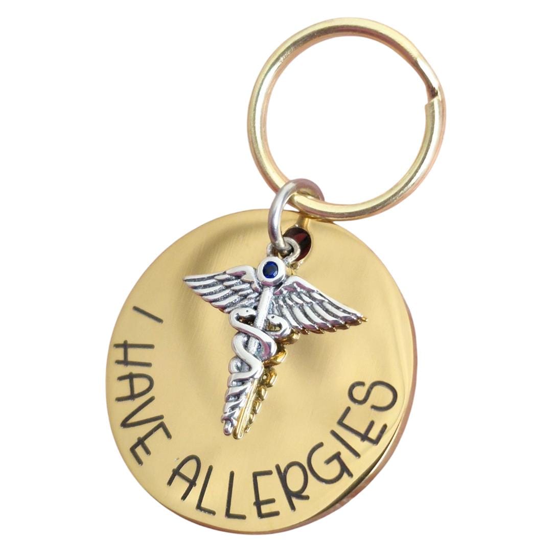 Rose gold, silver or gold pet ID tag with medical /caduceus charm. MEDICAL ALERT