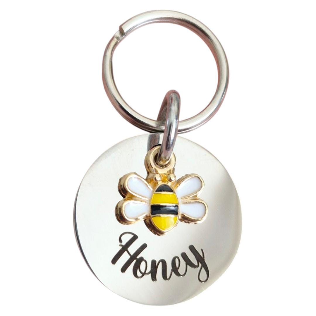 Bee pet Cat or small dog /puppy tag with Bumblebee charm. 20mm or 25mm stainless steel.