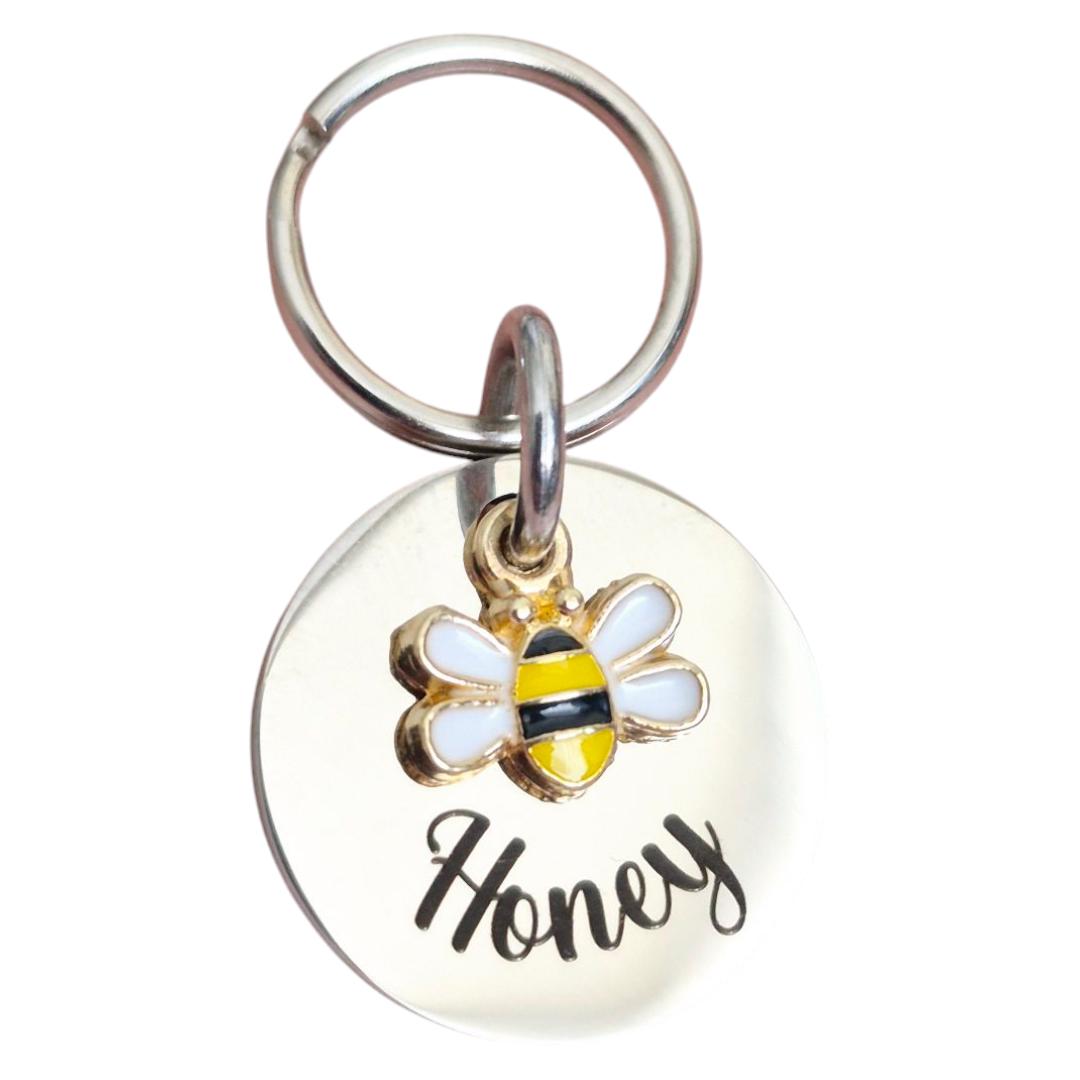 Bee pet Cat or small dog /puppy tag with Bumblebee charm. 20mm or 25mm stainless steel.