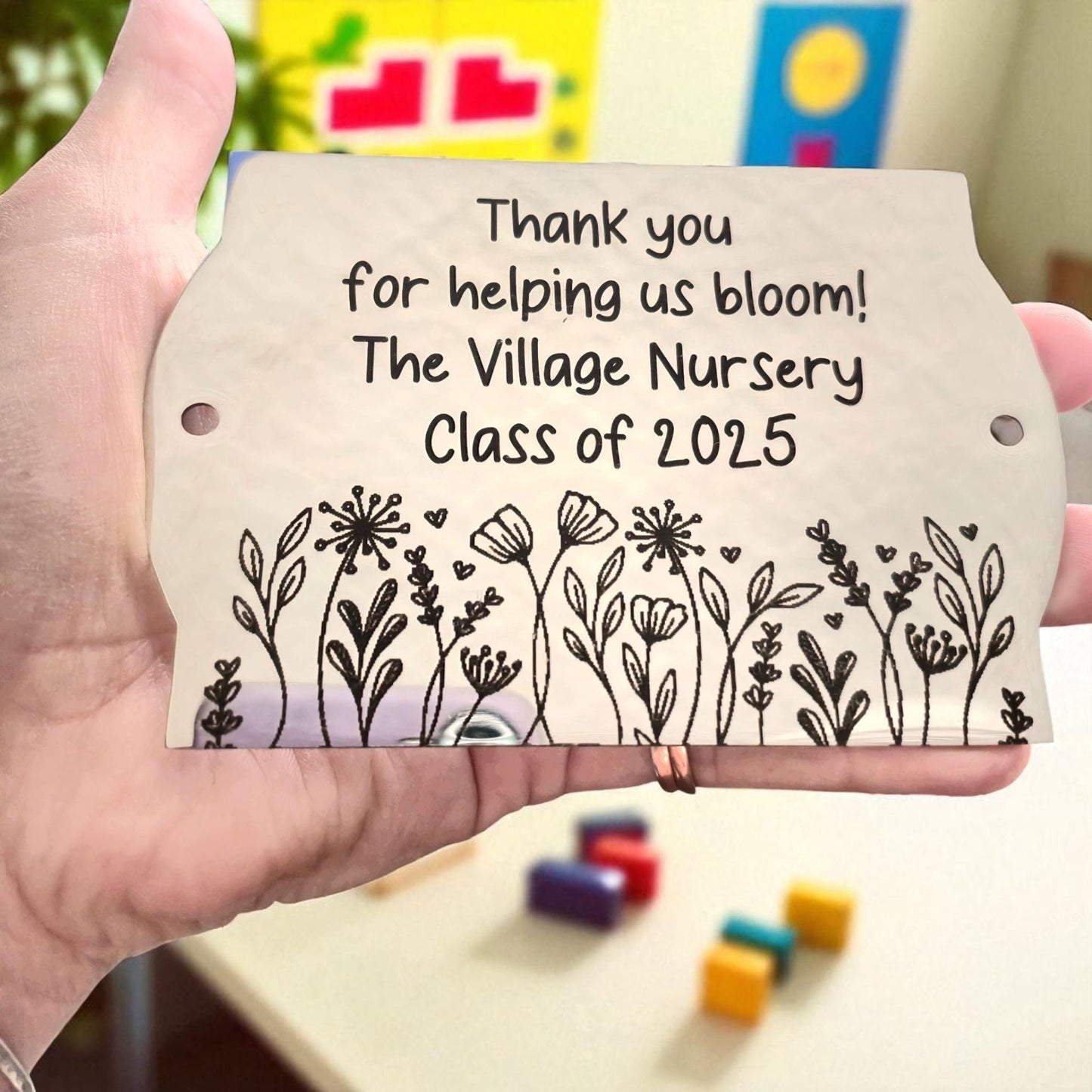 Bench / memorial / gate / door plaque with custom engraved design. 10x6cm or 8x3cm. 304 Steel. Teacher, class gift. Preschool