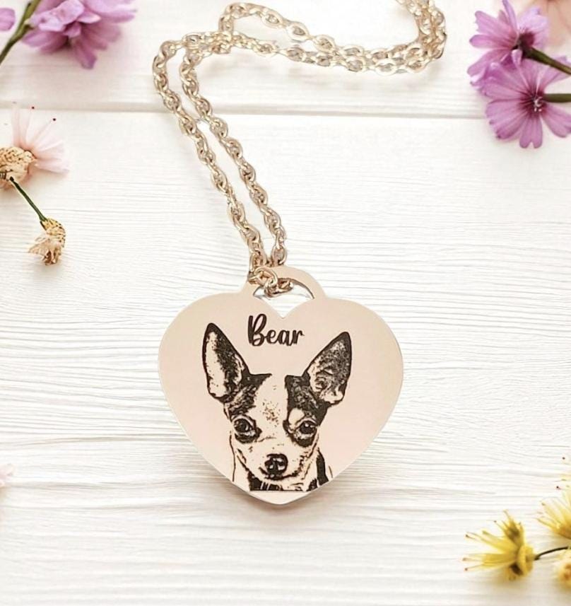 Laser Engraved photo necklace with gift box. Engraved from any clear image. Silver,  Rose Gold or Gold.