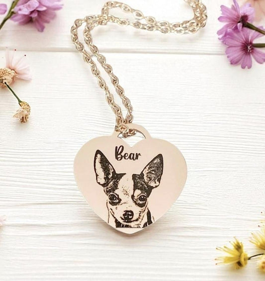 Laser Engraved photo necklace with gift box. Engraved from any clear image. Silver,  Rose Gold or Gold.