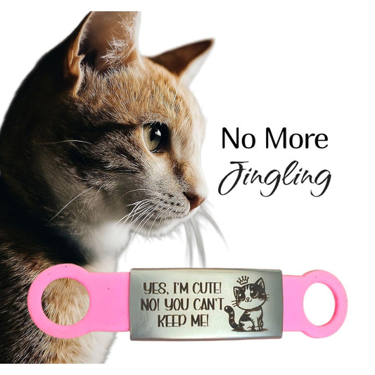 Custom slide on NO JINGLE Cat ID tag. Laser engraved. Cat tag. Custom text