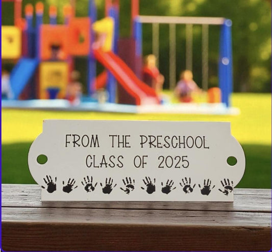 Bench / memorial / gate / door plaque with custom engraved design. 10x6cm or 8x3cm. 304 Steel. Teacher, class gift. Preschool