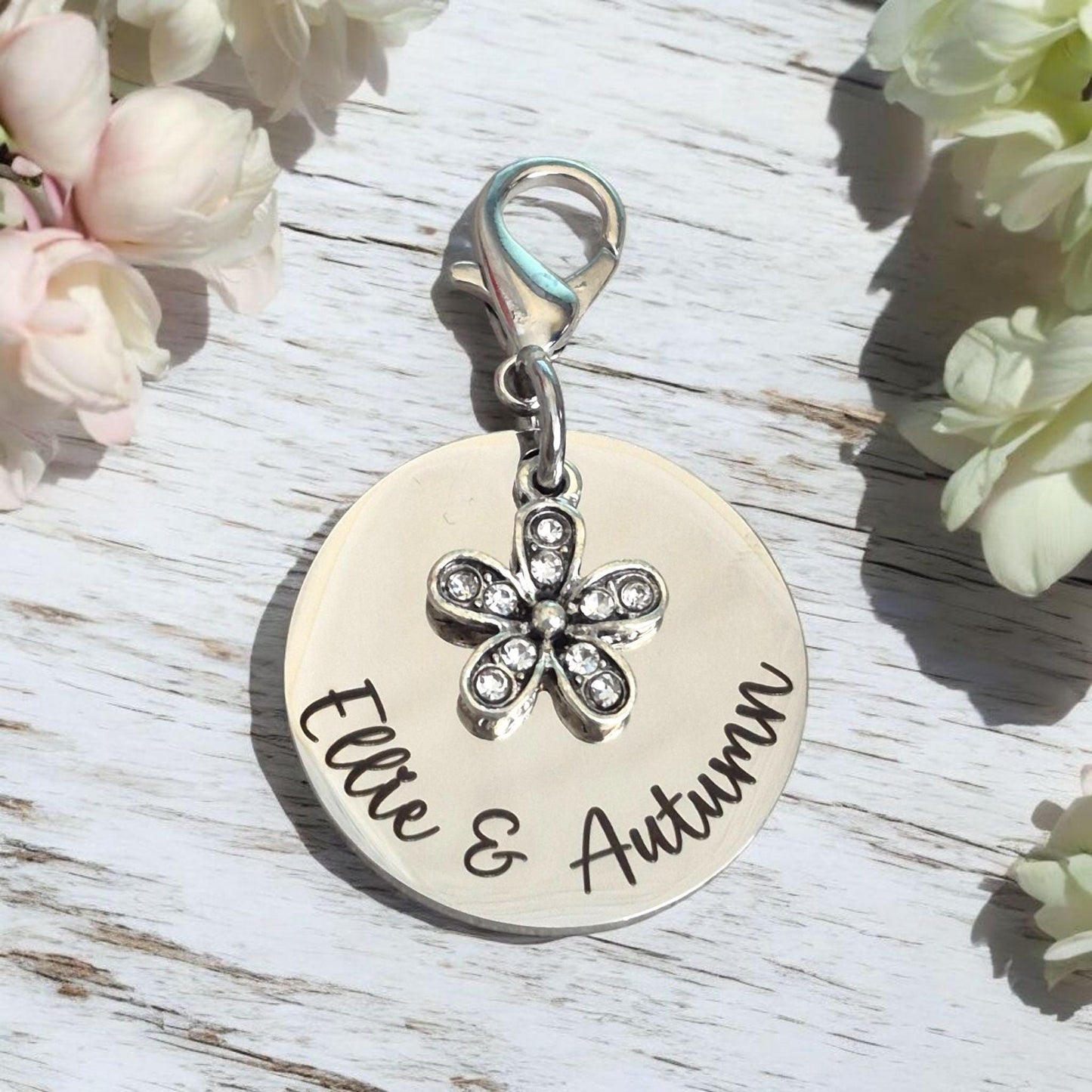 Daisy Bridle or saddle tag with sparkly daisy charm. Silver, gold or rose gold.
