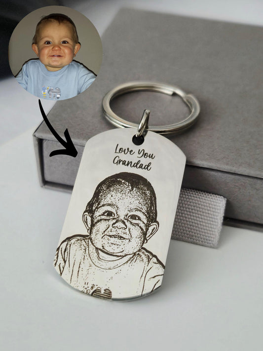 Laser Engraved photo keyring. Engraved from any clear image. Family photo, baby, children,  pet gift.